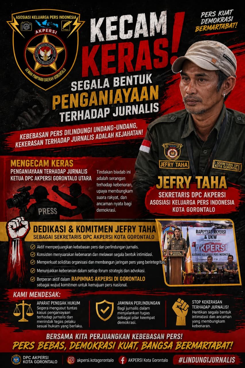 Sekretaris DPC AKPERSI Kota Gorontalo Kecam Keras Dugaan Penganiayaan Jurnalis oleh Oknum Polisi