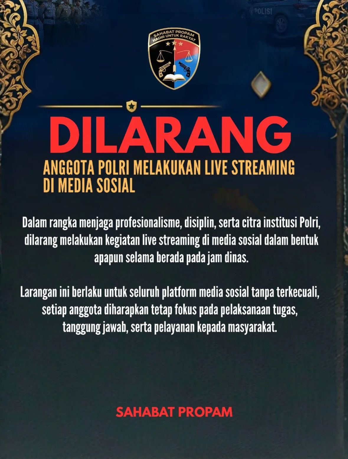 Polri Tegaskan Larangan Live Streaming Saat Bertugas, Jaga Profesionalitas Anggota